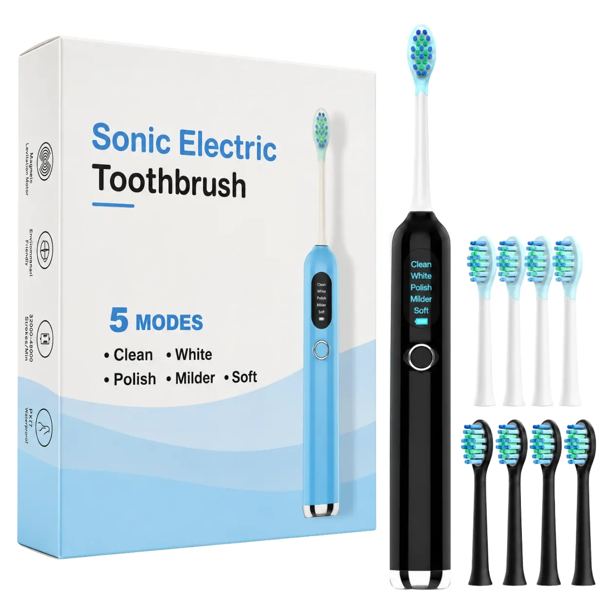 axz0rimsxtci5xzyw1xo Periuță electrică sonică StfTauc, 8 capete, 5 moduri, afișaj, temporizator 2 minute, USB-C - imagine 1