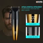 Mașină de tuns cu acumulator StfTauc STF-59, pentru păr și barbă, 6 piepteni, LCD, negru-auriu - imagine 3