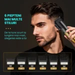 Mașină de tuns cu acumulator StfTauc STF-59, pentru păr și barbă, 6 piepteni, LCD, negru-auriu - imagine 5
