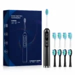Periuță sonică cu 8 capete StfTauc EA370-2, neagră, 5 moduri, 3 intensități, afișaj LED, USB-C