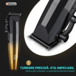 Mașină de tuns cu acumulator StfTauc STF-59, pentru păr și barbă, 6 piepteni, LCD, negru-auriu - imagine 6